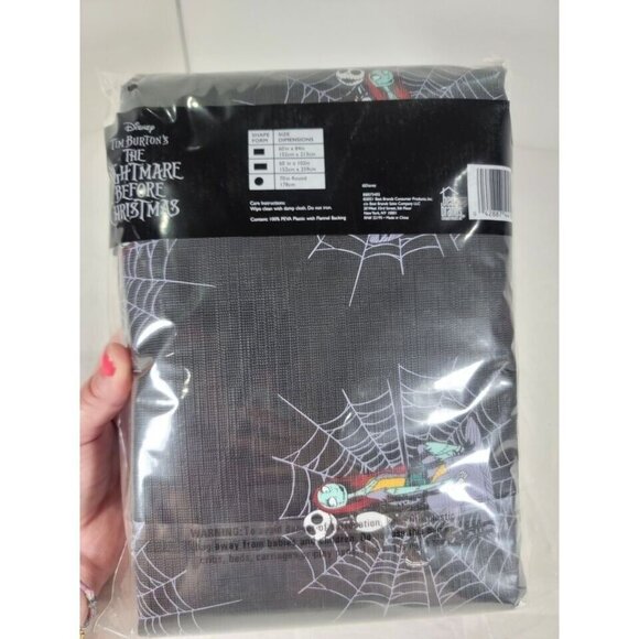 The Nightmare Before Christmas Black Spiderwebs Tablecloth‎ 60" x 84" Square New - Picture 5 of 6